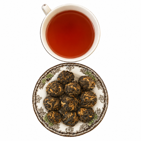 Black Dragon Pearls brewed tea and loose leaf blend