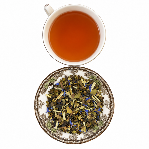 Creamy Blueberry Lemon EG loose tea and brewed cup