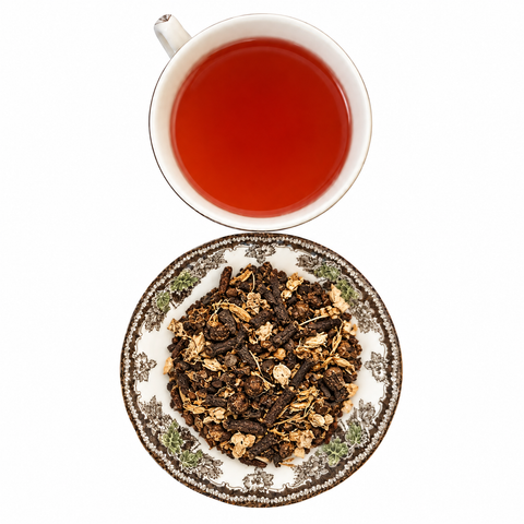 Decaf Chai loose tea and brewed cup
