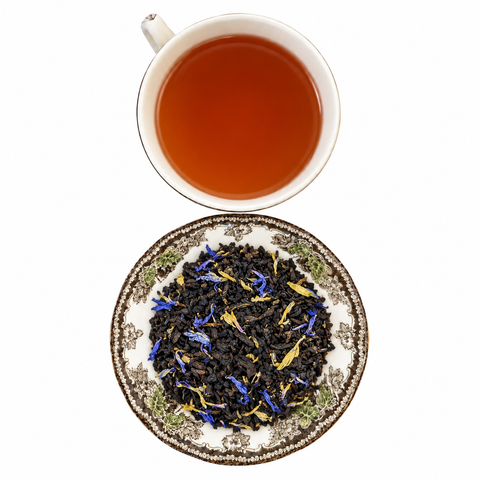 Earls Caramel Reverie loose tea and brewed cup