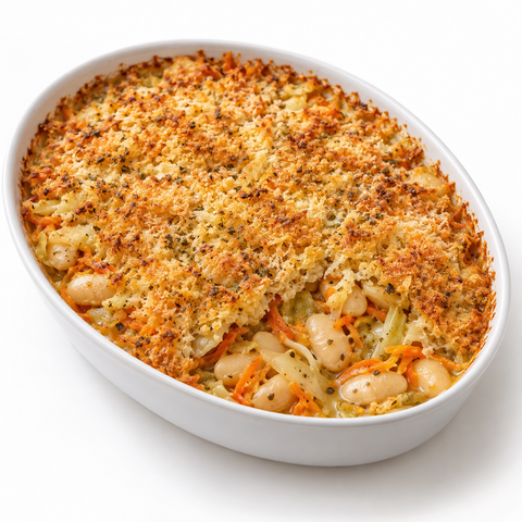 Cabbage & Carrot Butter Bean Gratin with Arbequina Extra Virgin Olive Oil — recipe serving suggestion