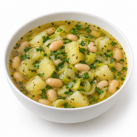 Potato & Leek White Bean Soup with Arbosano Olive Oil — recipe serving suggestion