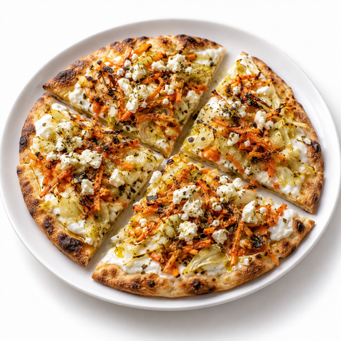 Cabbage & Carrot Flatbread with Bacon Olive Oil — recipe serving suggestion