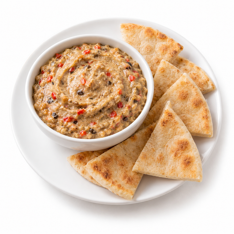 Eggplant & Pepper Roasted Vegetable Dip with Basil Olive Oil — serving suggestion