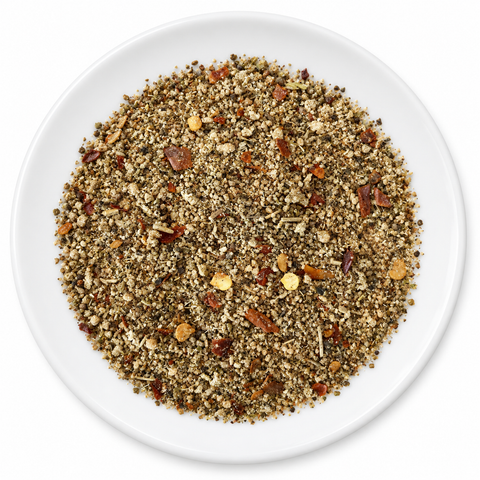Aggie Sausage dry spice blend on a plain white plate