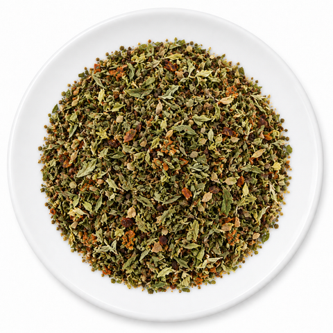 All Purpose Seasoning dry spice blend on a plain white plate