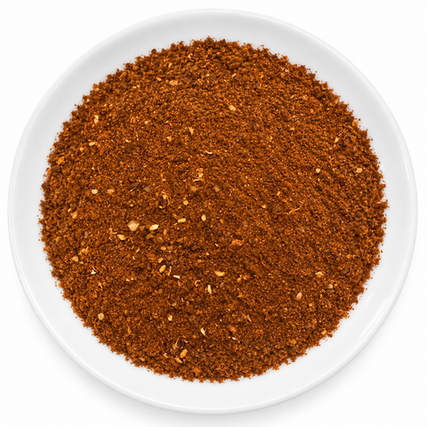 Berbere dry spice blend on a plain white plate