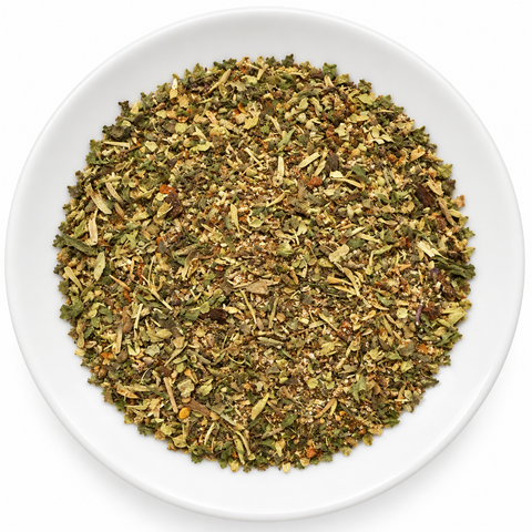 Chimichurri dry spice blend on a plain white plate