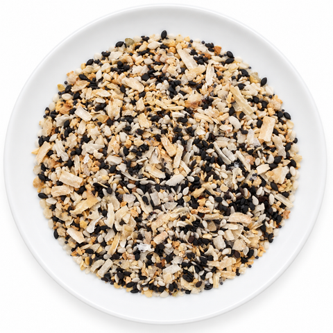 Everything Bagel dry spice blend on a plain white plate