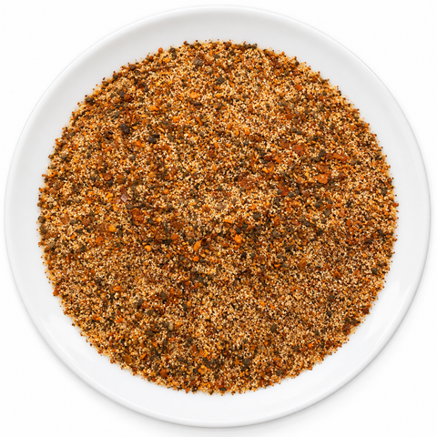 Hamburger Seasoning dry spice blend on a plain white plate