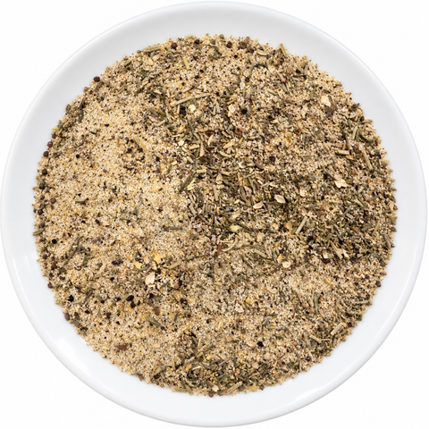 Herb Crusted Prime Rib dry spice blend on a plain white plate