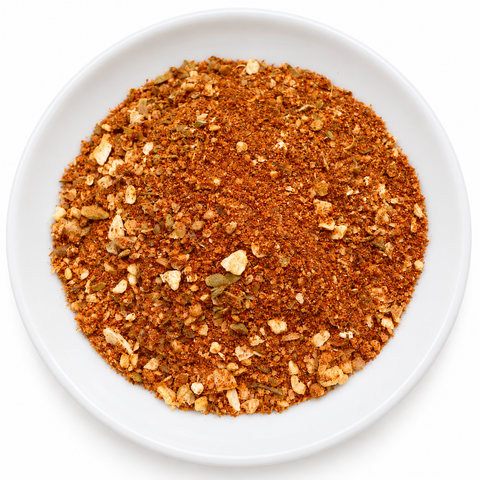 Holy Voodoo dry spice blend on a plain white plate