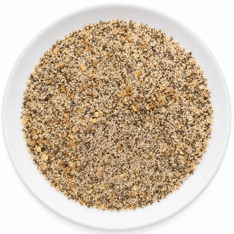 Prime Rib Rub dry spice blend on a plain white plate