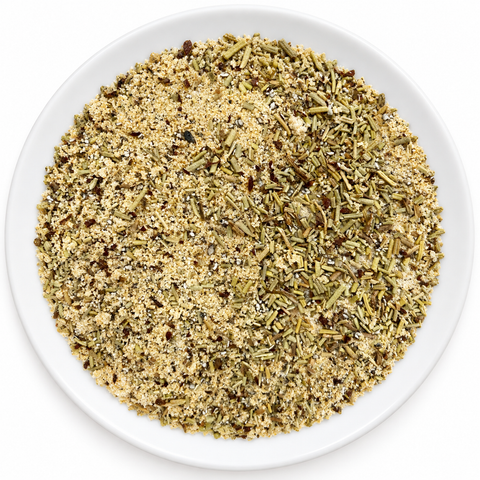 Rosemary Garlic Oil Dip dry spice blend on a plain white plate