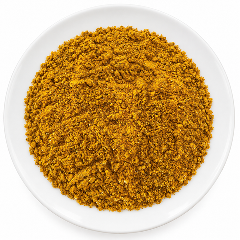 Singapore Seasoning dry spice on a plain white plate against a white background