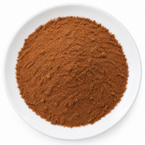 Spicy Cocoa Steak Rub dry spice on a plain white plate against a white background