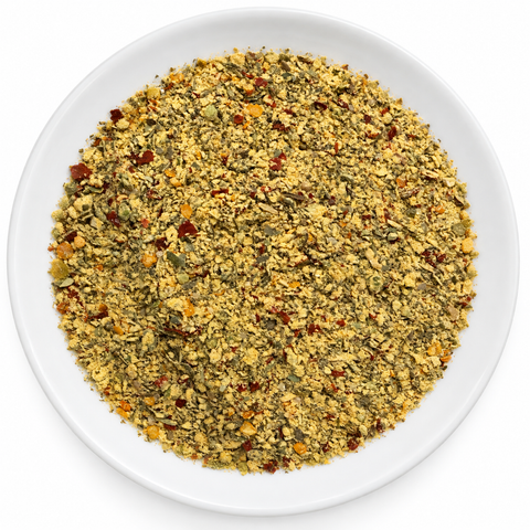 Truffle Parmesan Seasoning dry spice on a plain white plate against a white background
