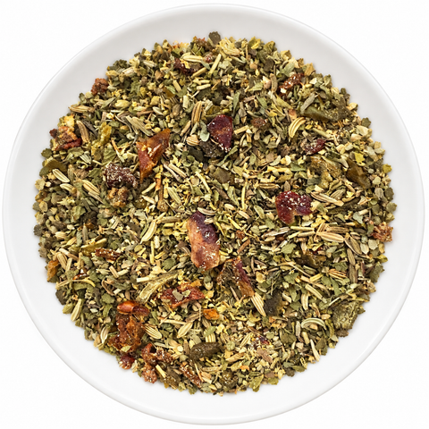 Tuscan Seasoning dry spice on a plain white plate against a white background