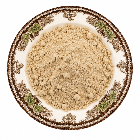 Ashwagandha Powder on a cream floral plate