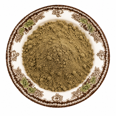 Barley Grass Powder on a cream floral plate
