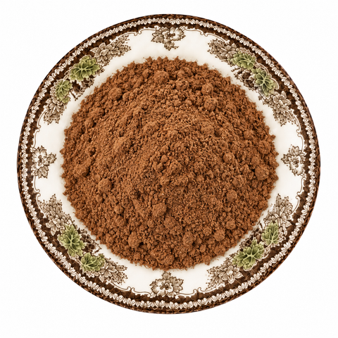 Yohimbe Bark, powder on a cream floral plate