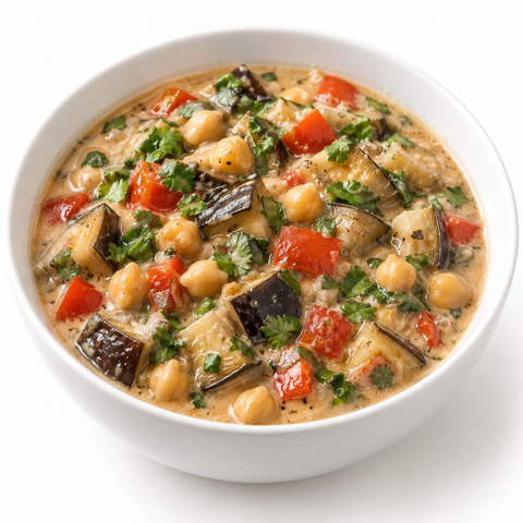 Eggplant & Pepper Coconut Vegetable Stew with Blackberry Balsamic Vinegar — recipe serving suggestion