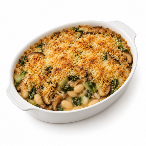Bok Choy & Shiitake Butter Bean Gratin with Blood Orange Olive Oil — serving suggestion