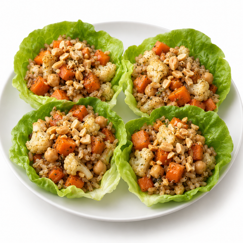 Carrot & Cauliflower Crunchy Lettuce Cups with Bourbon Balsamic Vinegar — recipe serving suggestion