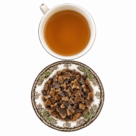 Carob Bean Pods dry product and prepared infusion on a white background