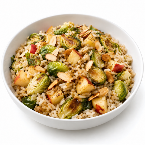Brussels Sprout & Apple Rice Pilaf Bowl with Cask 10 — recipe serving suggestion