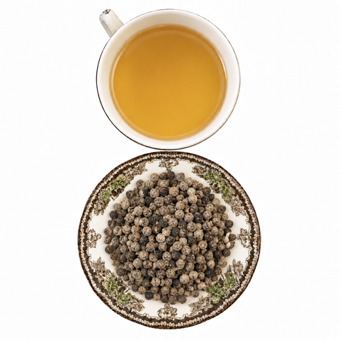 Chaste Berry dry product and prepared infusion on a white background