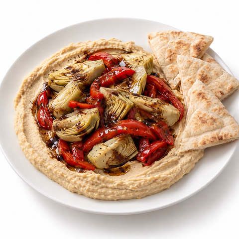Artichoke & Roasted Pepper Hummus Plate with Chefs Reserve — recipe serving suggestion