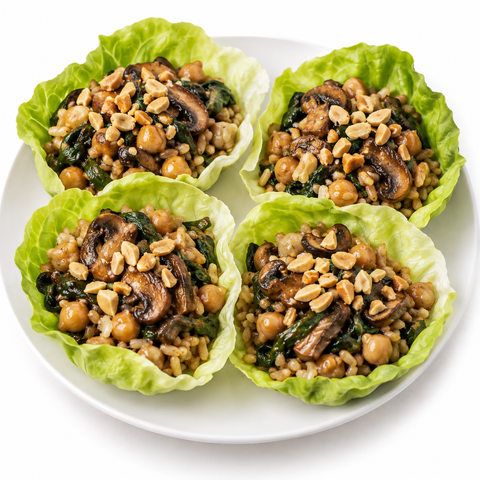 Mushroom & Spinach Crunchy Lettuce Cups with Chefs Reserve Balsamic Vinegar — recipe serving suggestion