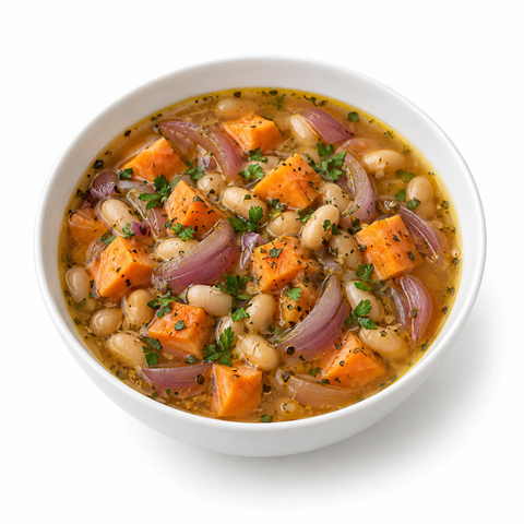 Sweet Potato & Red Onion White Bean Soup with Chipotle Olive Oil — serving suggestion