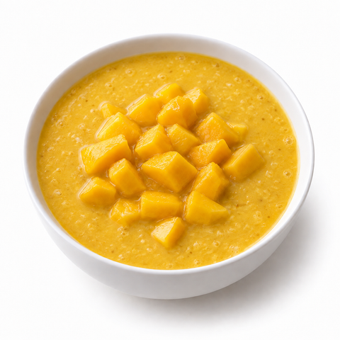 Mango & Coconut Chilled Spiced Fruit Soup with Coconut Balsamic — serving suggestion