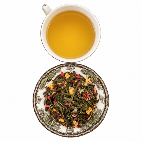 Cranberry Nut Muffin loose-leaf tea with brewed tea on a white background