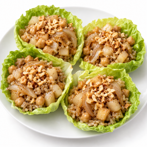 Turnip & Onion Crunchy Lettuce Cups with Cranberry Pear Balsamic Vinegar — recipe serving suggestion