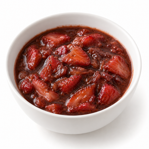 Strawberry & Cocoa Spiced Fruit Compote with Dark Chocolate Vinegar — recipe serving suggestion