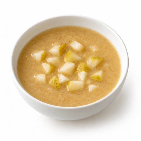 Pear & Ginger Chilled Spiced Fruit Soup with Date Balsamic — serving suggestion