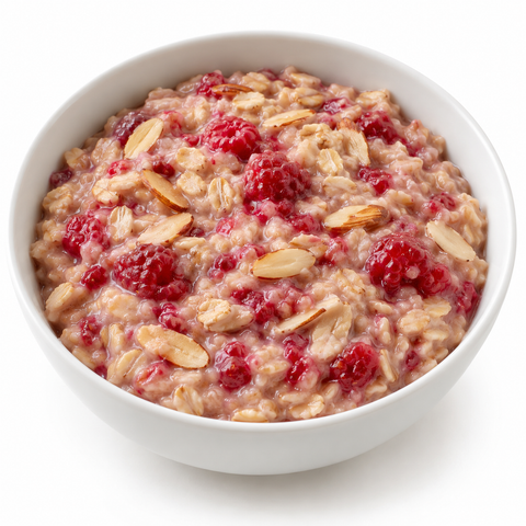 Raspberry & Almond Spiced Breakfast Oats with Date Balsamic — recipe serving suggestion