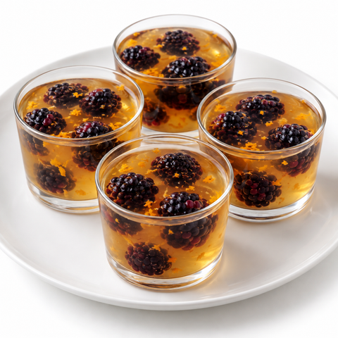 Blackberry & Orange Spiced Jelly Cups with Date Balsamic Vinegar — recipe serving suggestion