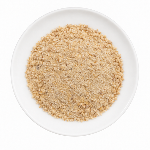 Garlic Powder dry product on a plain white plate against a white background