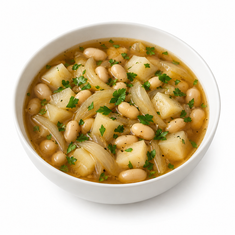 Turnip & Onion White Bean Soup with Glazed Onion — serving suggestion