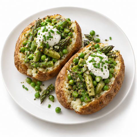 Asparagus & Pea Loaded Baked Potatoes with Herbes De Provence — recipe serving suggestion