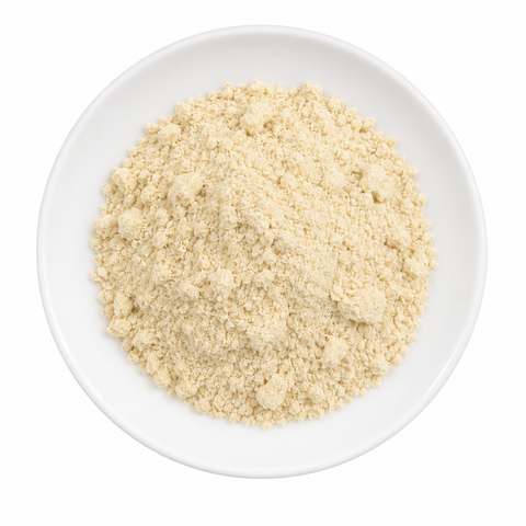 Horseradish Powder dry product on a plain white plate against a white background
