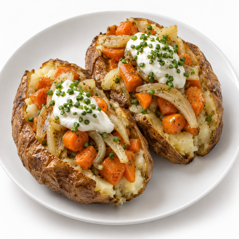 Carrot & Fennel Loaded Baked Potatoes with Koroneiki Evoo — recipe serving suggestion