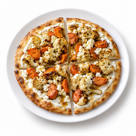 Carrot & Cauliflower Flatbread with Lemon Balsamic — serving suggestion