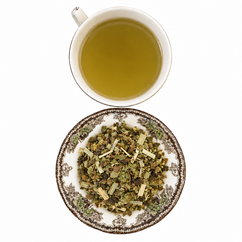 Lemoncello dry tea and prepared tea on a white background