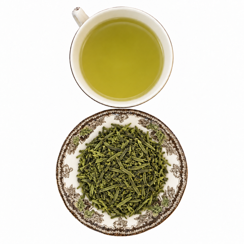 Matcha Green Tea dry tea and prepared tea on a white background