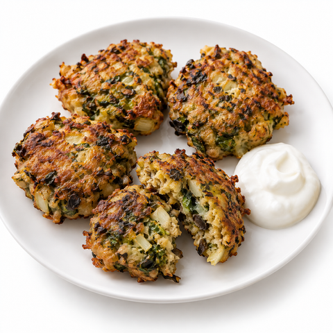 Bok Choy & Shiitake Chickpea-Flour Fritters with Olio Nuovo — recipe serving suggestion